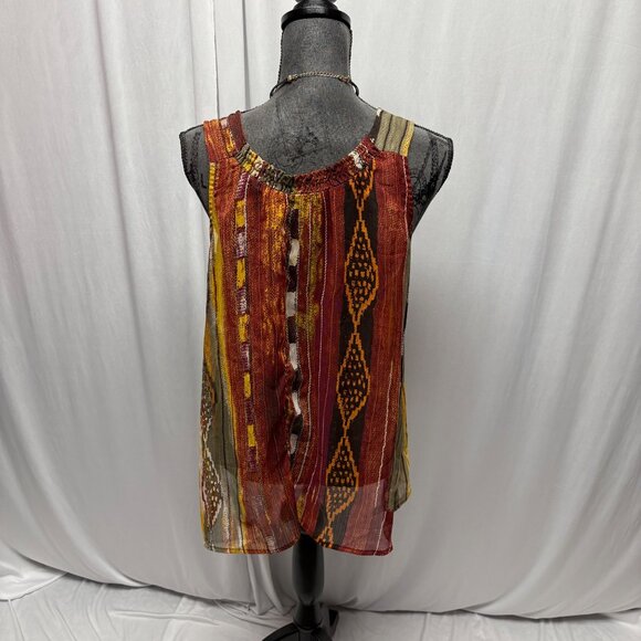 Maurices Boho Sleeveless Top Womens Sz Large Beaded V-Neck Multicolored Stripes - Picture 4 of 8